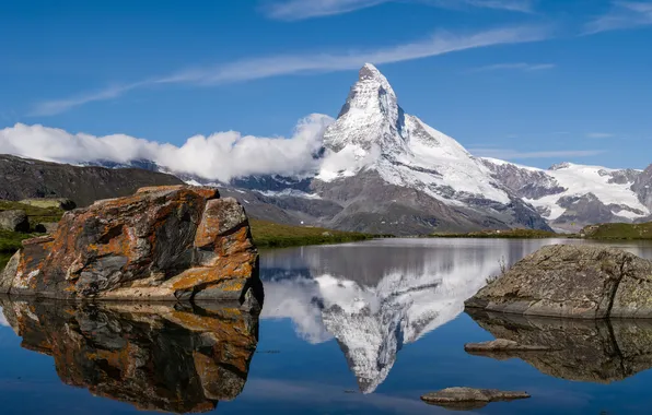 Picture landscape, mountains, lake, reflection, Alps, Matterhorn