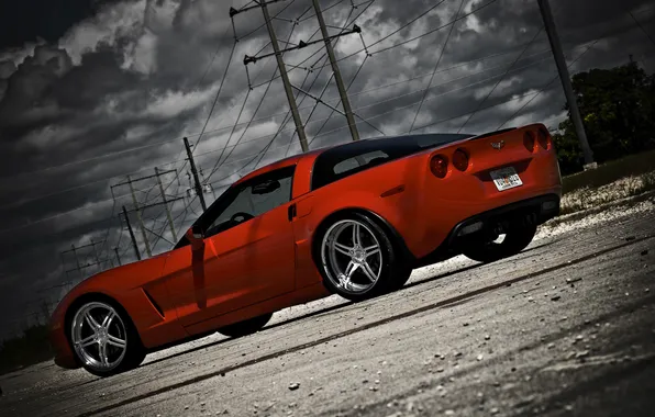 The sky, red, clouds, Z06, Corvette, Chevrolet, red, Chevrolet