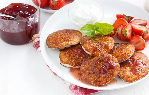 Picture strawberry, dessert, pancakes