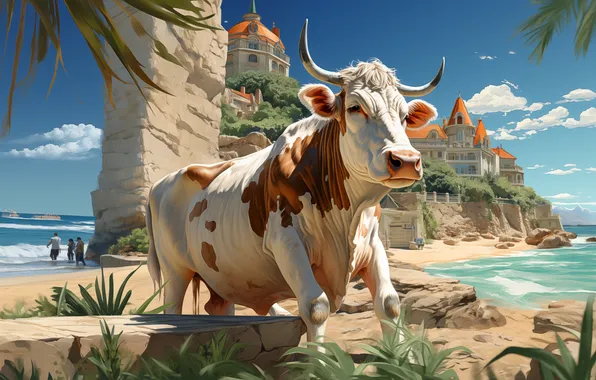Home, Coast, Digital art, Cow, AI art, The Art of Artificial Intelligence, Neural network