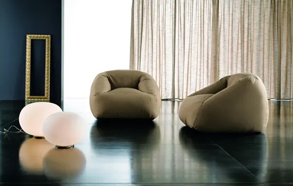 Picture interior, chair, mirror, lamp, modern