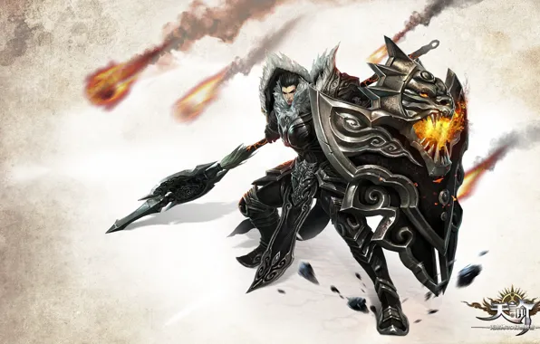 Fire, flame, game, armor, sun, asia, man, dragon