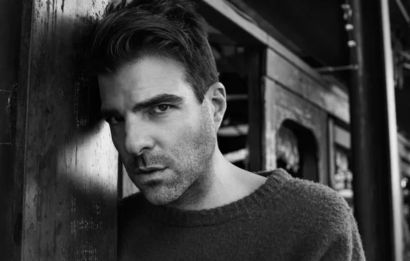 Picture look, photo, actor, black and white, Zachary Quinto, Zachary Quinto, jumper, Interview