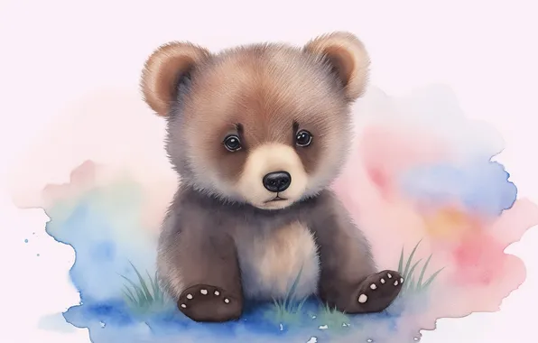 Figure, fluffy, bear, bear, watercolor, Fox, cute, bear