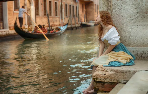 Picture water, girl, pose, dress, Venice, channel, the gondola, Dmitry Levykin