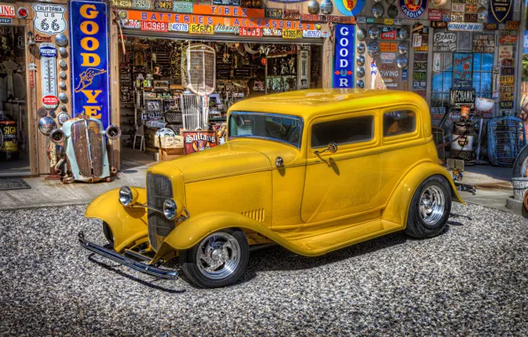 Picture retro, Ford, dressing, car, classic, gas station, service
