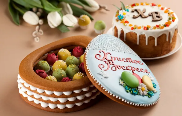Picture flowers, Easter, dessert, cake, Verba, cakes