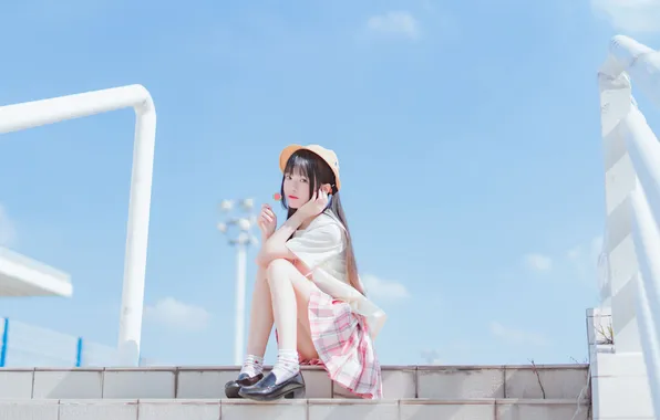 Sky, Beautiful, Asian, Model, Woman, Hat, Cute, Pretty