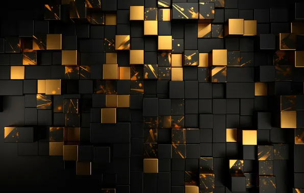 Yellow, abstraction, the dark background, wall, Cuba, black, structure, squares