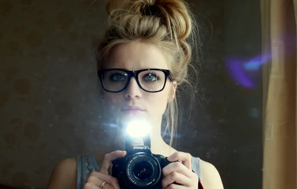 Picture sexy, woman, reflection, pictures, mirror, hairstyle, spectacled, eye blue