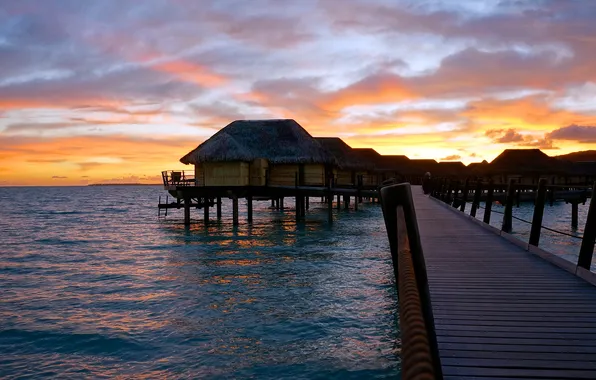 Sunrise, the ocean, the bridge, French Polynesia, French Polynesia