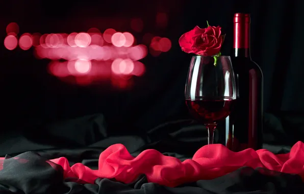 Picture glare, wine, red, glass, rose, bottle, twilight