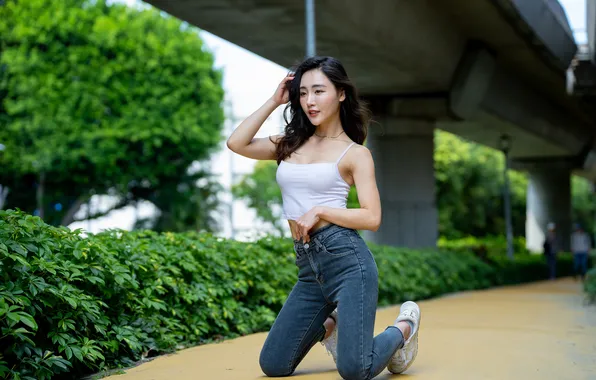 Mike, Asian, Jeans, Pose, Brunette