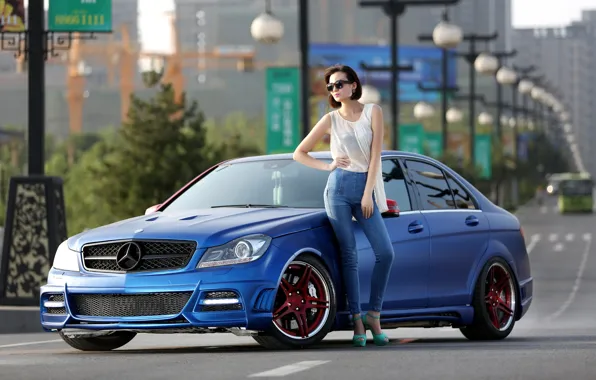 Auto, look, girl, glasses, Mercedes, Asian, beautiful girl