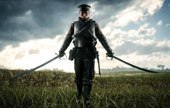 Field, the sky, soldiers, swords, Electronic Arts, Battlefield 1