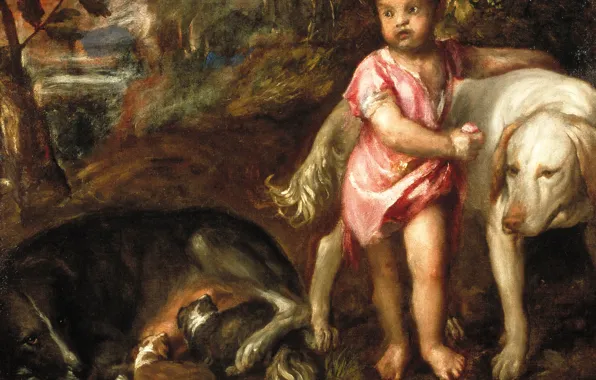 Picture puppies, Boy with dogs, Titian Vecellio