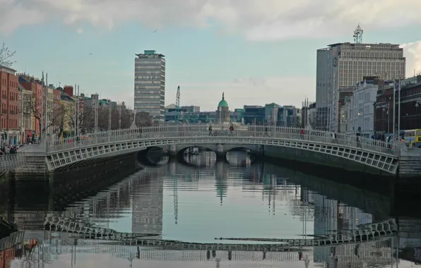 Ireland, Dublin, Dublin, The Ha'penny Bridge, The River Liffey