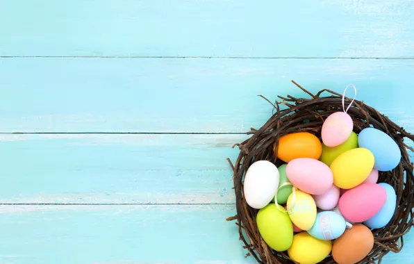 Basket, eggs, spring, colorful, Easter, spring, Easter, eggs