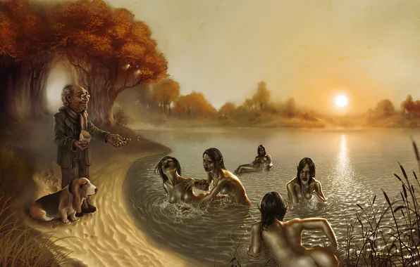 Grandpa, dog, backwater, wickedness, Feeding Time