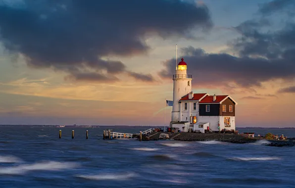 The sky, water, lake, lighthouse, Netherlands, Netherlands, Marken, Marken