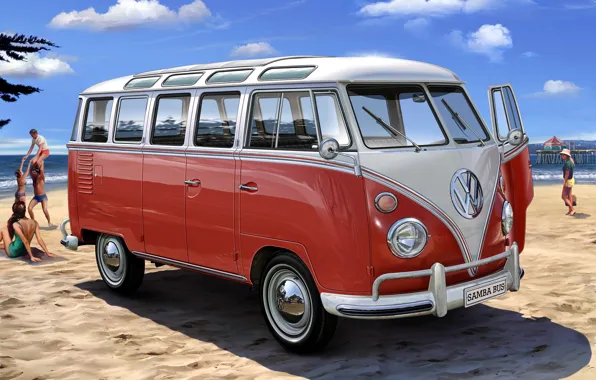 Picture Beach, Van, Volkwagen T1, VW1, Van hippie