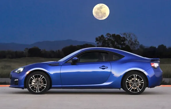 Blue, the moon, subaru, side view, Subaru, brz, quick, aero package