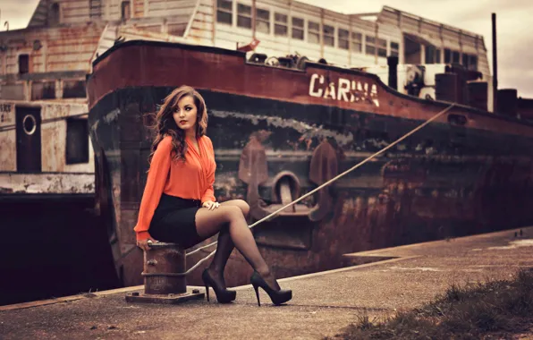 Picture ship, skirt, pier, blouse, Carina