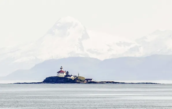 Alaska, United States, sea, ocean, seascape, mountains, fog, mist