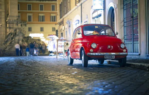 Picture night, lights, reflection, people, street, lights, stores, Fiat