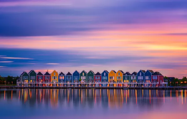 Picture the city, lights, paint, home, the evening, morning, Netherlands