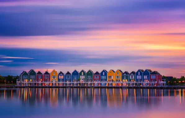 The city, lights, paint, home, the evening, morning, Netherlands