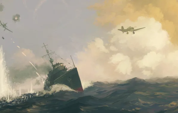 Sea, war, ship, aircraft