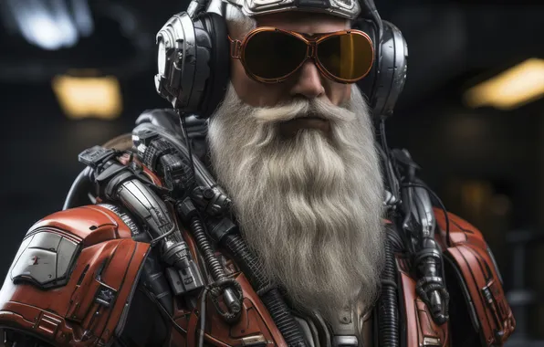 Fiction, robot, Christmas, New year, cyborg, Santa Claus, Santa Claus, cyberpunk