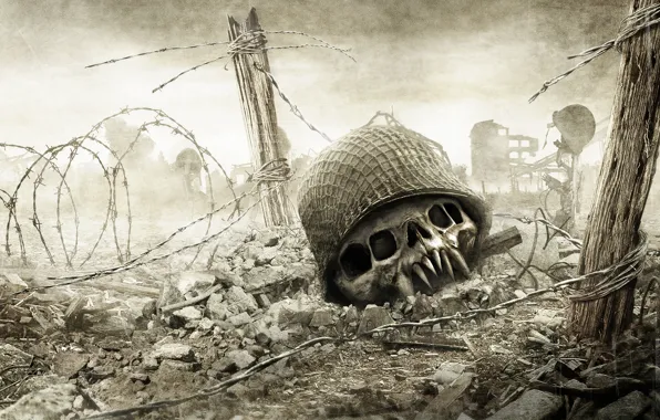 Picture death, war, skull, the fence, Resistance