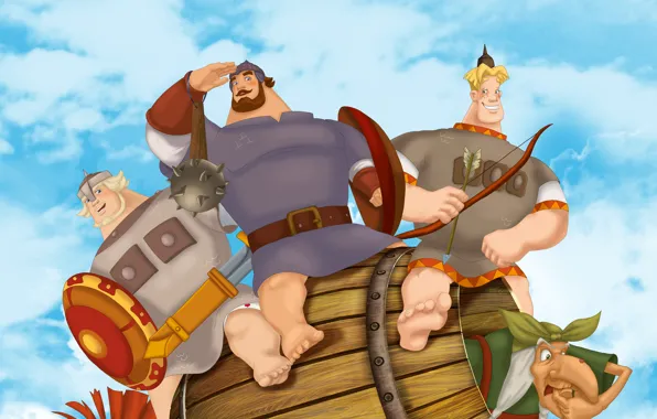 Three heroes on distant shores, Alyosha Popovich, Nikitich, Ilya Muromets