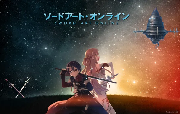 Space, anime, art, Sword art online, Sword Art Online, Asuna, Kirito