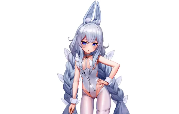Girl, sexy, cleavage, thighhighs, long hair, boobs, anime, blue eyes