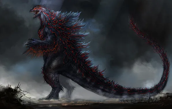 Red, black, figure, Godzilla