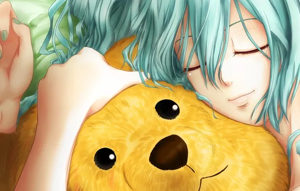 Picture anime, Anime, Vocaloid, Miku, Sleep, Teddy Bear