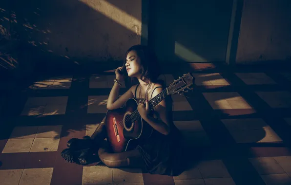 Girl, music, guitar