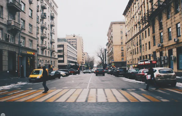 Road, machine, the city, people, street, Moscow, the transition, road