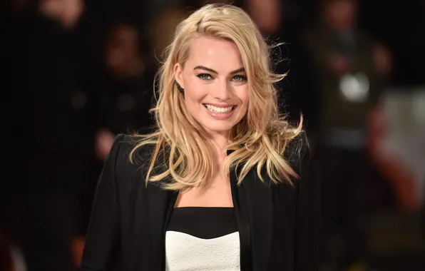 Smile, portrait, blonde, beauty, bokeh, Margot Robbie, Margot Robbie