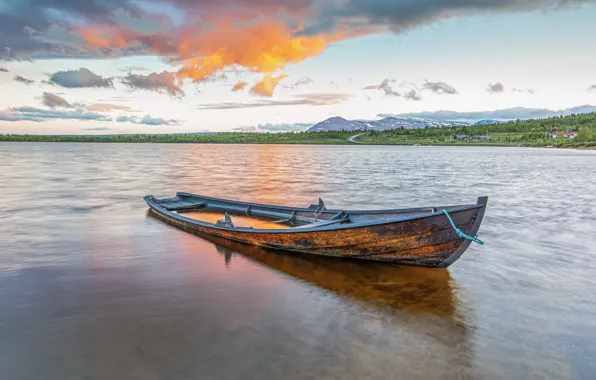 Wallpaper river, background, boat for mobile and desktop, section