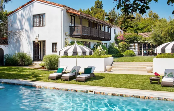 House, pool, yard, balcony, architecture, mansion, the estate, landscape design