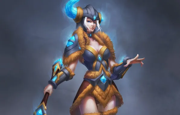 Girl, background, art, helmet, armor, League of Legends, Sejuani