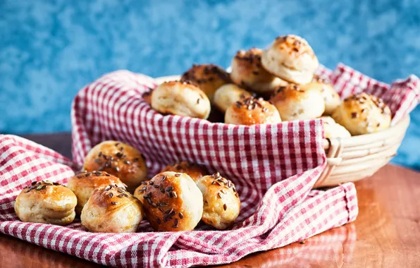 Picture basket, muffin, napkin, buns