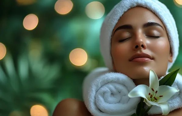 Flower, girl, flowers, lights, smile, stay, relax, Lily