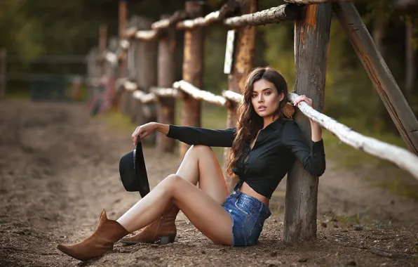 Look, sexy, pose, model, the fence, shorts, portrait, hat