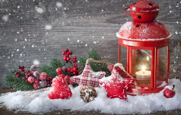 Picture stars, snow, toys, candle, branch, New Year, Christmas, bump