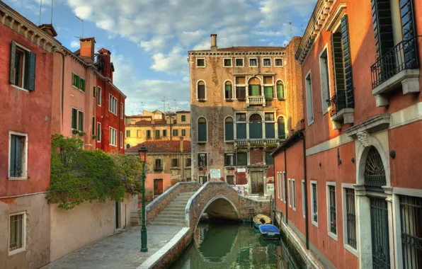 Bridge, home, Italy, Venice, channel